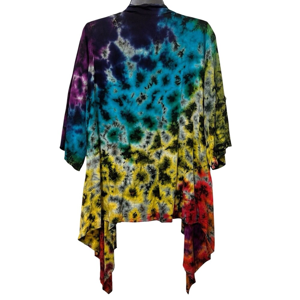 NWT Tie Dye Rainbow Open Front Waterfall Cardigan Shrug Boho Festival One Size - Picture 2 of 8